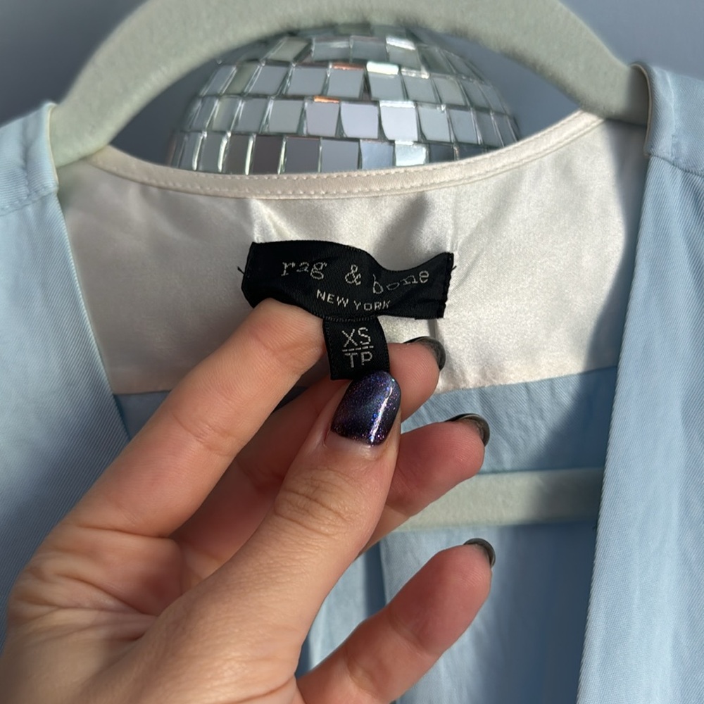 Rag & Bone Victor Women's Silk Blouse in Sky Blue - Picture 7 of 10